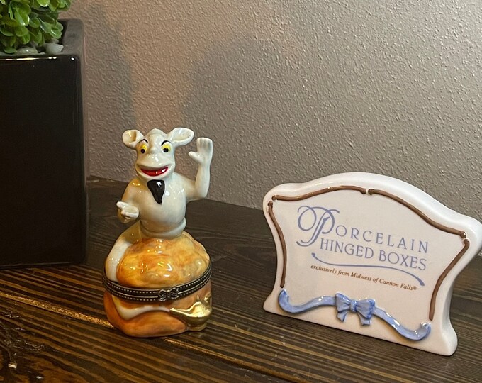 Porcelain Hinged Trinket Box Midwest of Cannon Falls likeness of Genie from Aladdin with Magic Lamp Trinket
