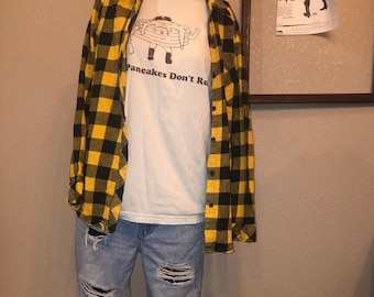 Vintage 90s Grunge Outfit; Yellow Clueless Plaid Flannel