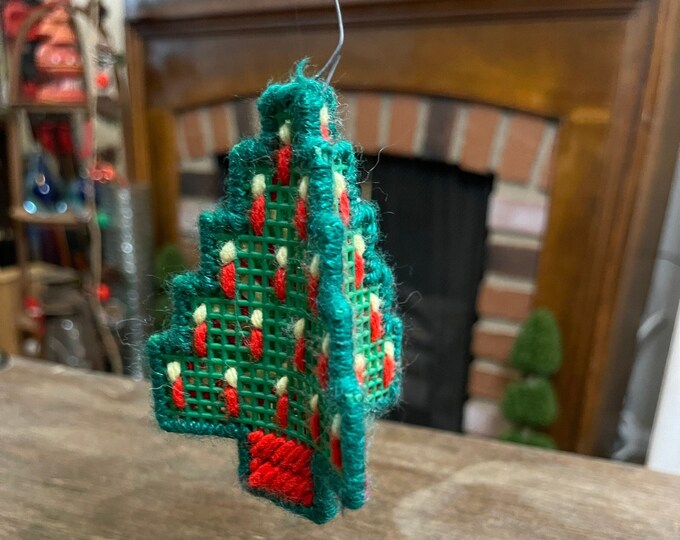 80s Yarn Ornament Handmade Yarn Cross Stitch Vintage