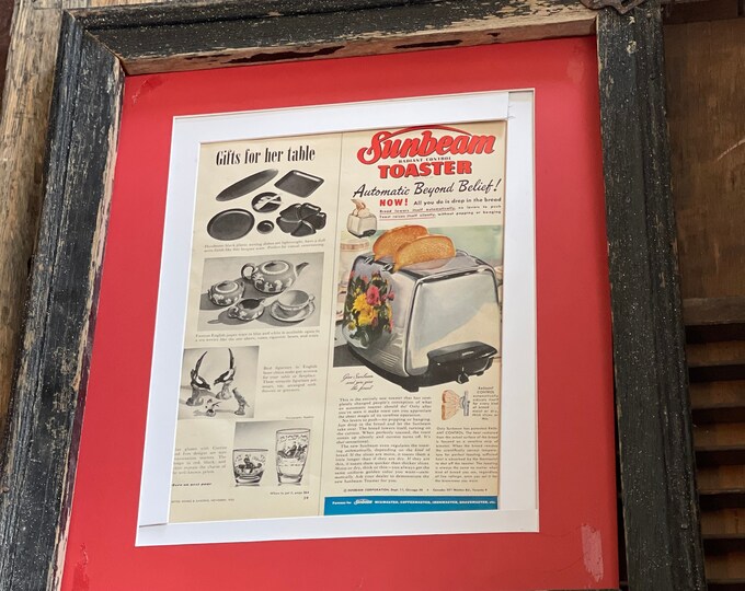 Vintage Sunbeam Toaster Advertisement; Magazine Ad; 1950s Original Wall Decor; Vintage Ad