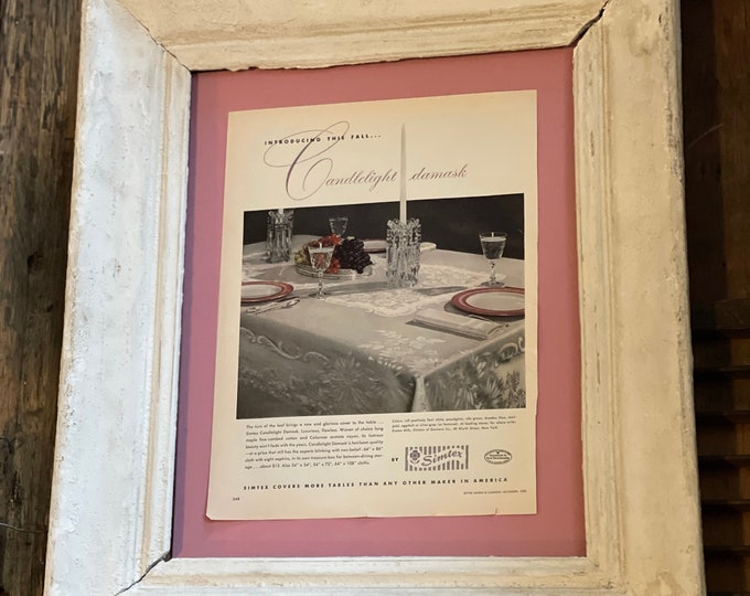 Vintage 1950 Simtex Tablecloth Linen Advertisement; Magazine Ad; 1950s Original Wall Decor; Vintage Ad