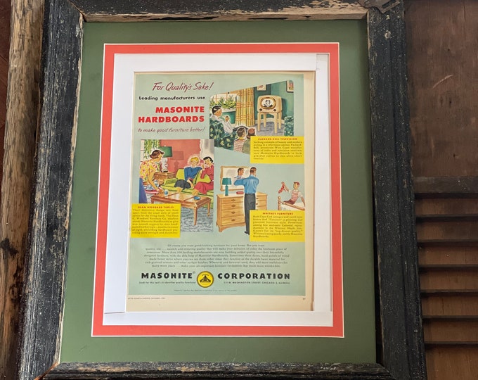 Vintage Masonite Corporation Furniture Advertisement; Magazine Ad; 1950s Original Wall Decor; Vintage Ad
