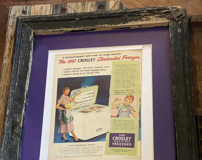 Vintage 1951 Crosley Shelvador Freezer; Magazine Ad; 1950s Original Wall Decor; Vintage Ad