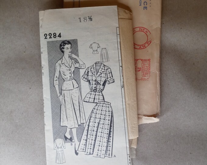 Mail Order 2284: 1950s Uncut Misses Suit Size 18 1/2 Vintage Sewing Pattern