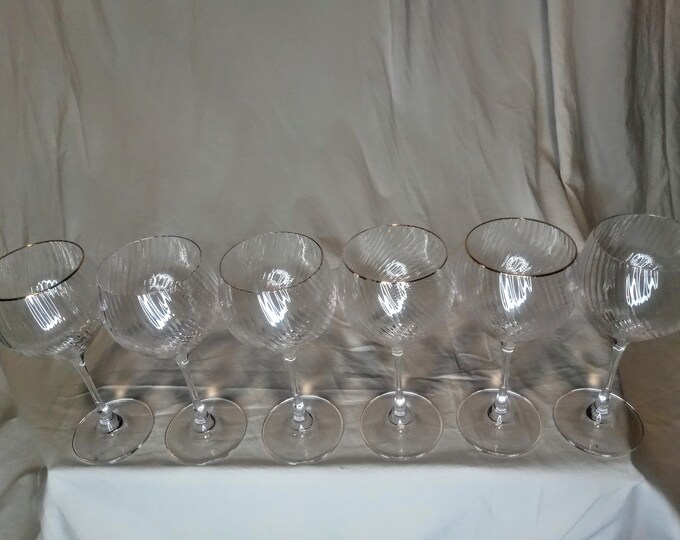 Vintage crystal swirly wine balloon goblets dainty fine gold rim thin stem