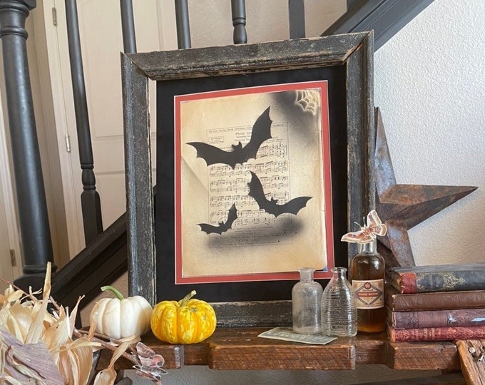 Vintage Sheet Music silhouette Halloween Bats Dark Acadamia Decor