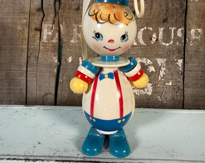 Vintage Celluloid Waggie Wheels Hand Painted Baby Toy Rattle 1940s