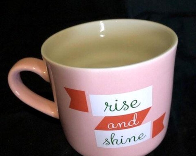 Vintage "Rise and Shine" pink stoneware mug