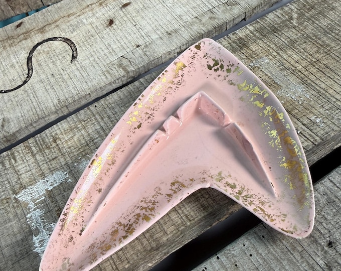 Vintage Shawnee Ceramic 1950s Pink & Gold Boomerang Ashtray