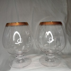 Set of 2 gold encrusted Pasabahce large whiskey globes, vintage brandy snifter, balloon snifter, MCM, Father&#39;s Day gift