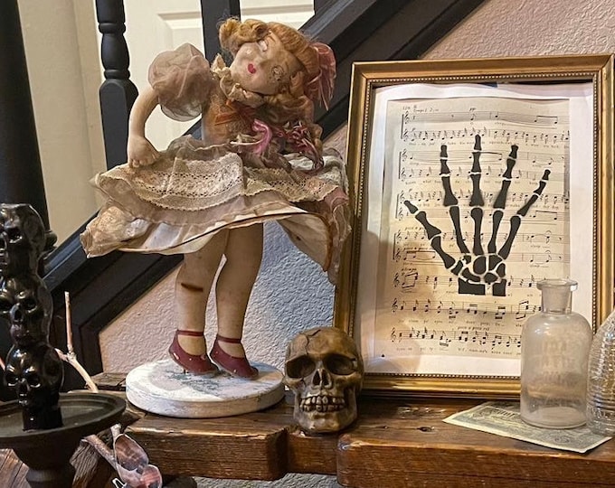 Vintage Sheet Music silhouette Halloween Skeleton Hand Dark Acadamia Decor