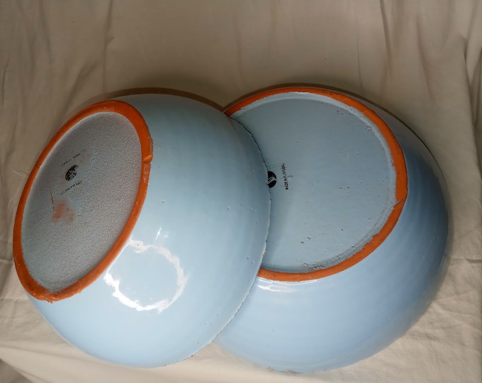 Primitive Robin egg blue glazed terra-cotta nesting bowls made in Portugal