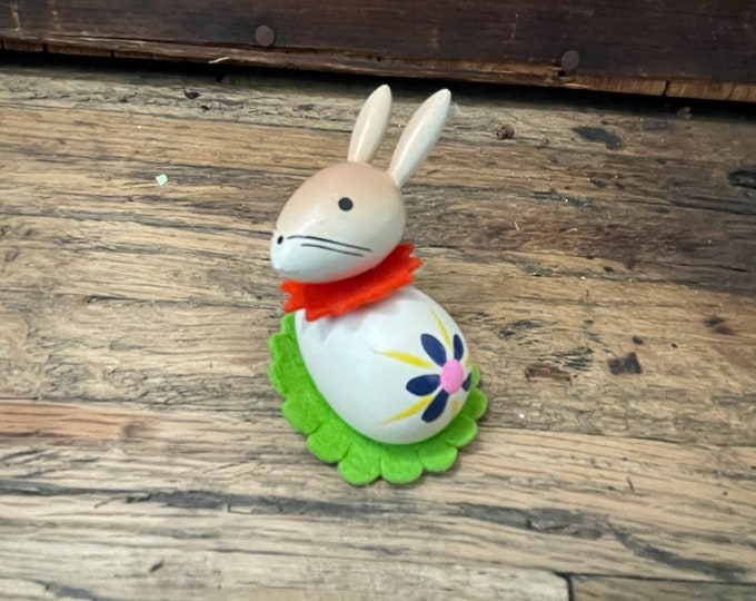 Authentic Erzgebirge Dregeno Easter Bunny German Toy Handmade Hand Painted Folk Art Bunny on Lily Pad with Flower on Back