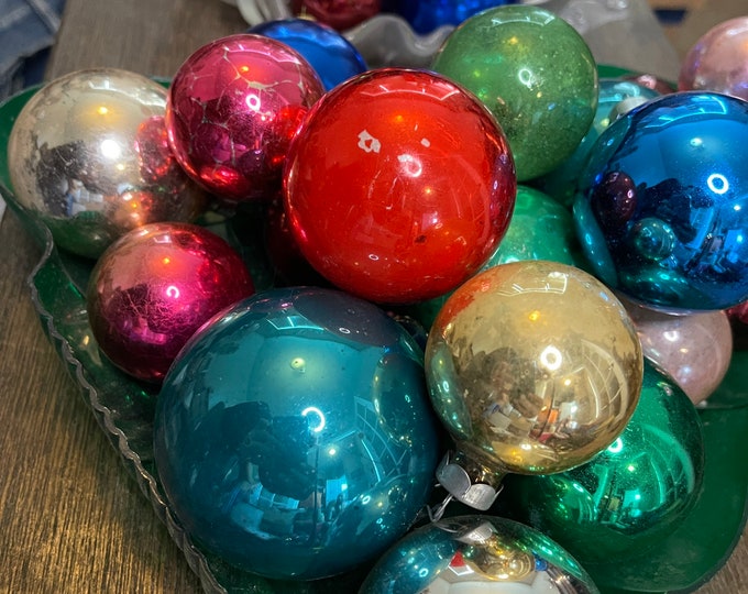 Shiny Brite, Rauch Lot 34 Assorted sizes Multi-colored; Vintage Christmas Ornaments Mercury glass,