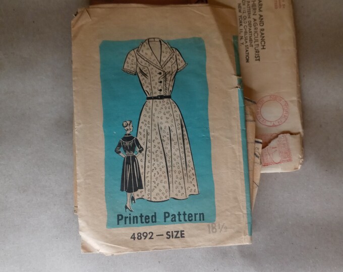 EXTREMELY RARE Mail Order 4892 Dress Antique Dress Pattern Circa 1949-1954