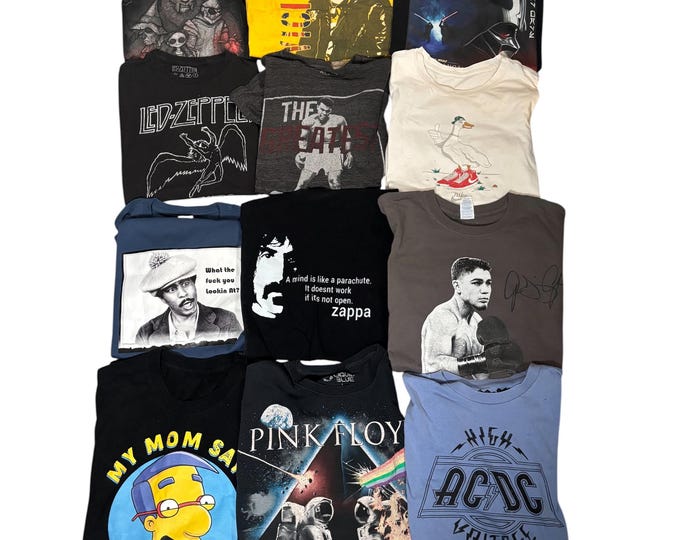 Vintage Estate Sale T Shirts Y2K 90s to 2000s Choice of One AC/DC, Sid Vicious, Pink Floyd, The Simpsons, Led Zeppelin, The Beatles, LOT 32