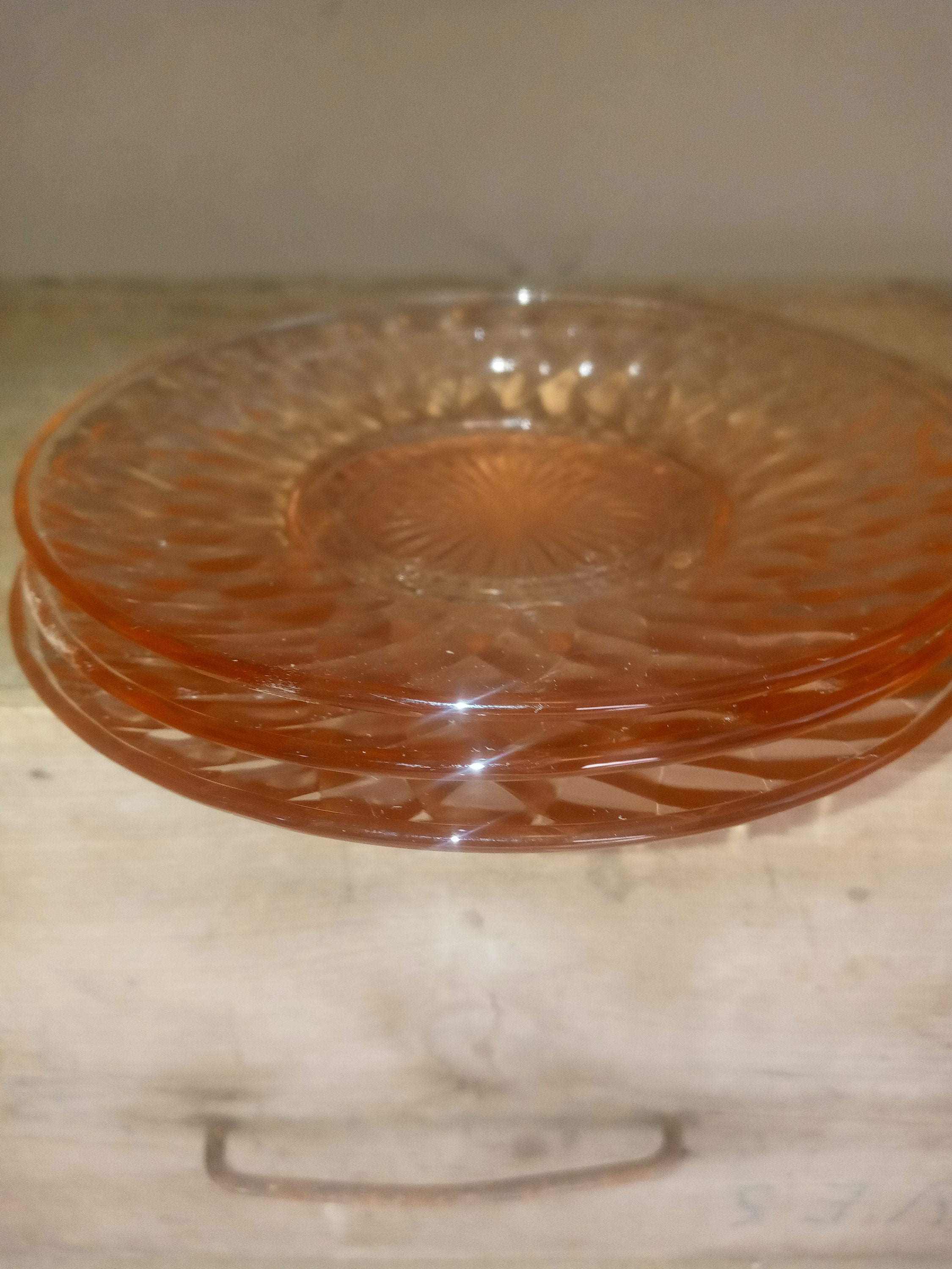 Pink Cherry Blossom Depression Glass Saucers 3