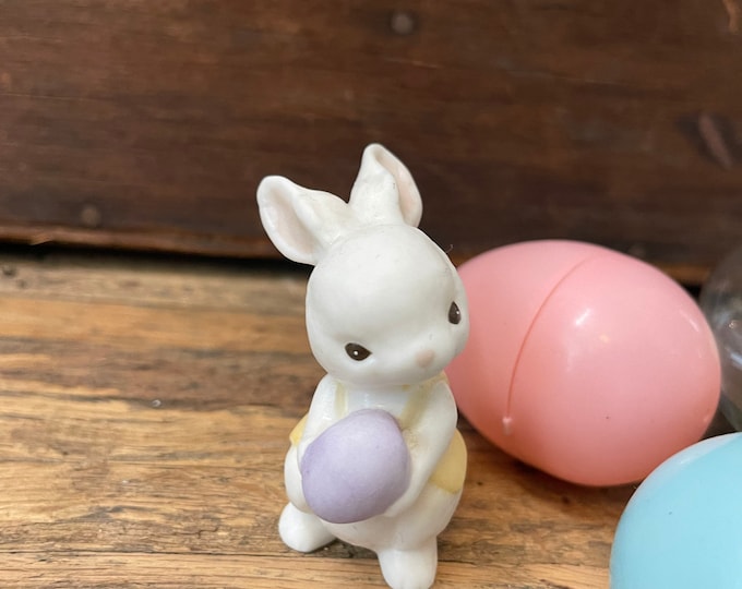 Hallmark Porcelain 1984 Soft looking Easter Bunny Holding Purple Jelly Bean Collectible Cute Alert