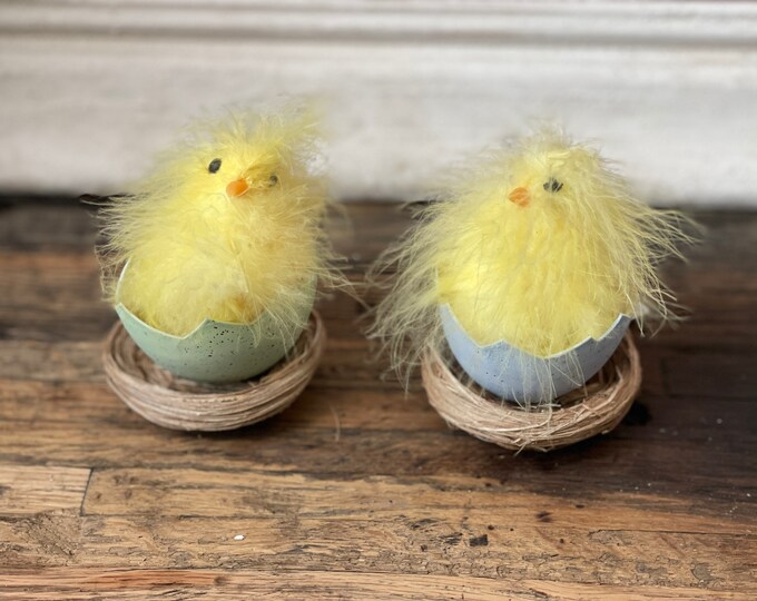 RAZ Imports 5" Easter Decor Hatched Chick in Nest Fuzzy Wispy Feathers Baby Chicks Pastel Speckled Easter Egg