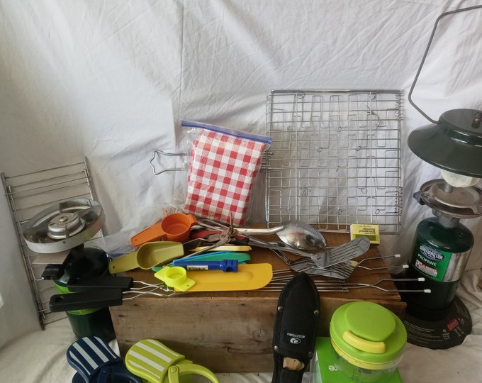 Vintage Camping Lot; Coleman, Tupperware, Mossberg