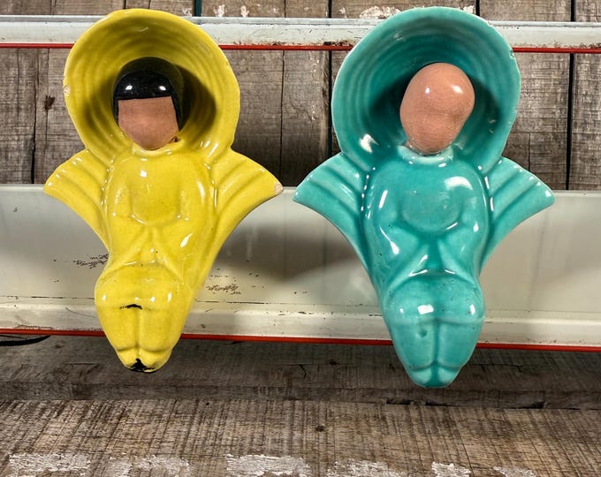 1930s Art Deco Early California Pottery RARE Pair Of Color Block Spray Vases