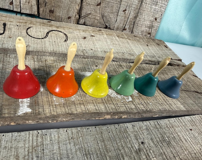 Vintage Rare Set Kids Play Hand Bells 7 Note ONLY 6 in Set Do Re Mi