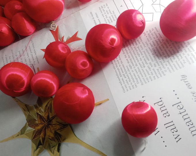 Vintage Bright Red Satin Christmas Ornament Balls
