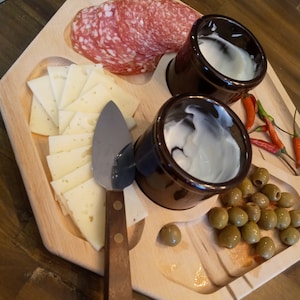 Vintage Meat & Cheese Board Serving Tray with knife and dip cups