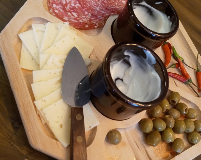 Vintage Meat & Cheese Board Serving Tray with knife and dip cups