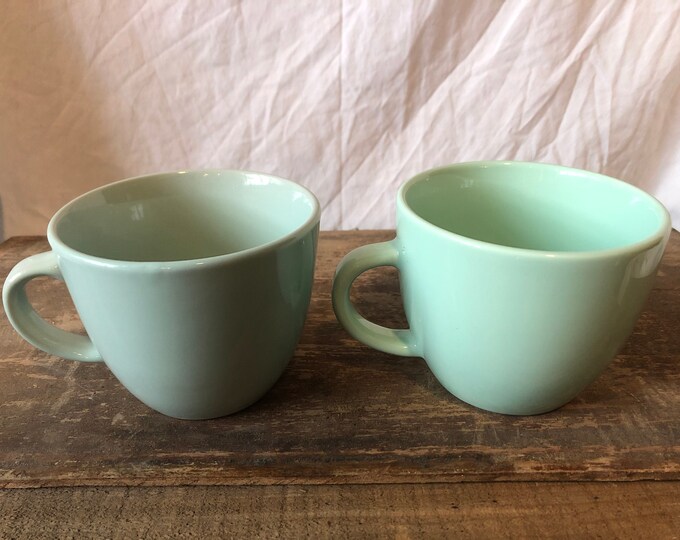 Vintage Aqua Green Coffee Mugs Pair