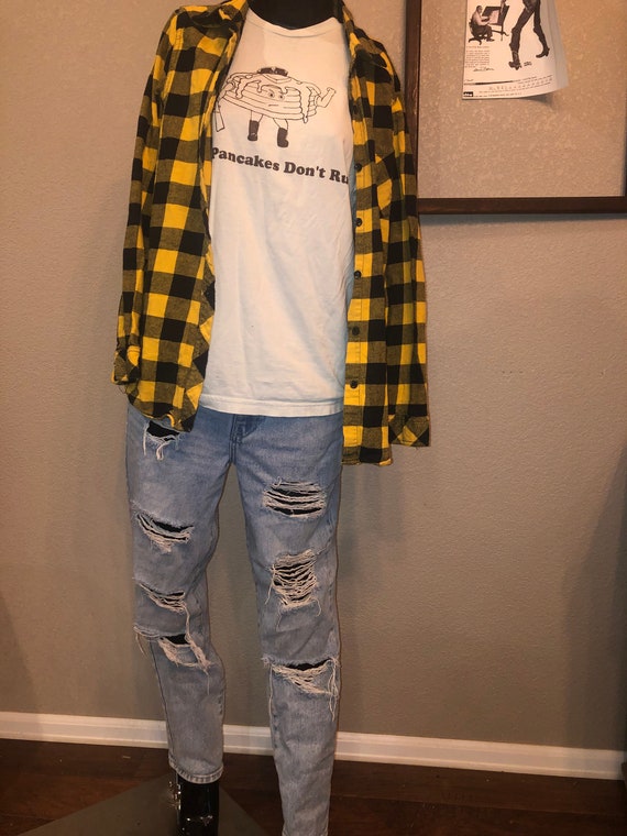 Vintage 90s Grunge Outfit Yellow Clueless Plaid Flannel, American