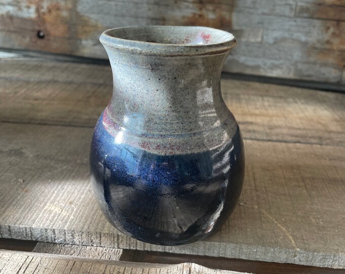 Primitive Stoneware Gathering Vase Smoky Grey Raspberry Galaxy on Mars Color Gradient