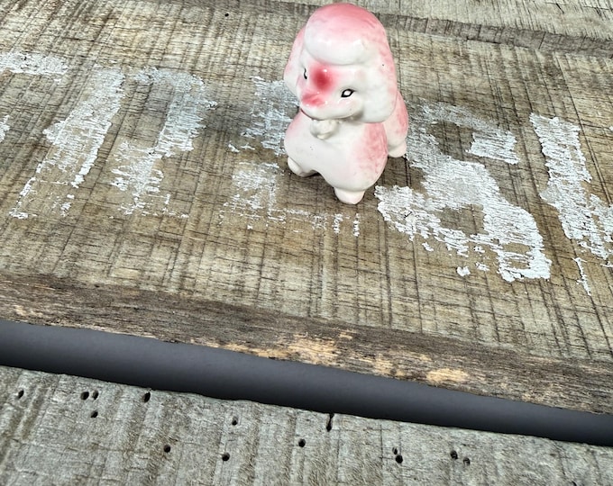 Tiny 1950s MCM Pastel Pink Chain Poodle porcelain Miniature Puppy Figurine Glass