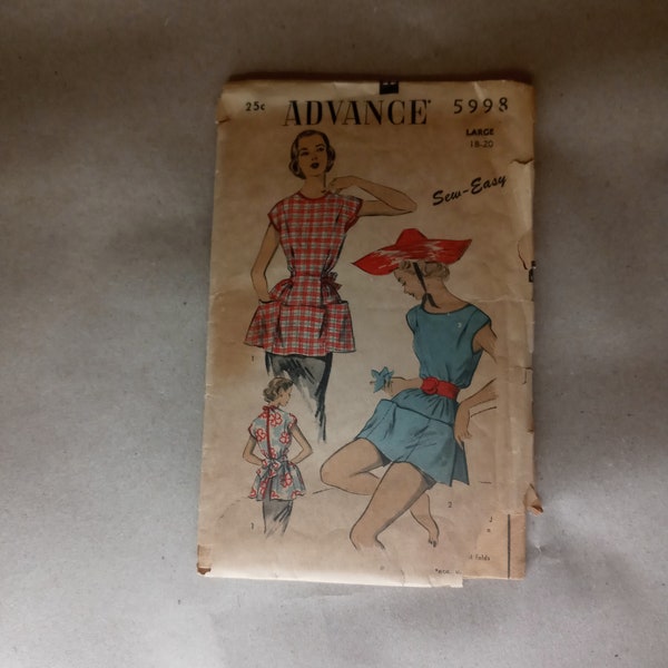 1940s ADVANCE Sewing Pattern Apron 5998