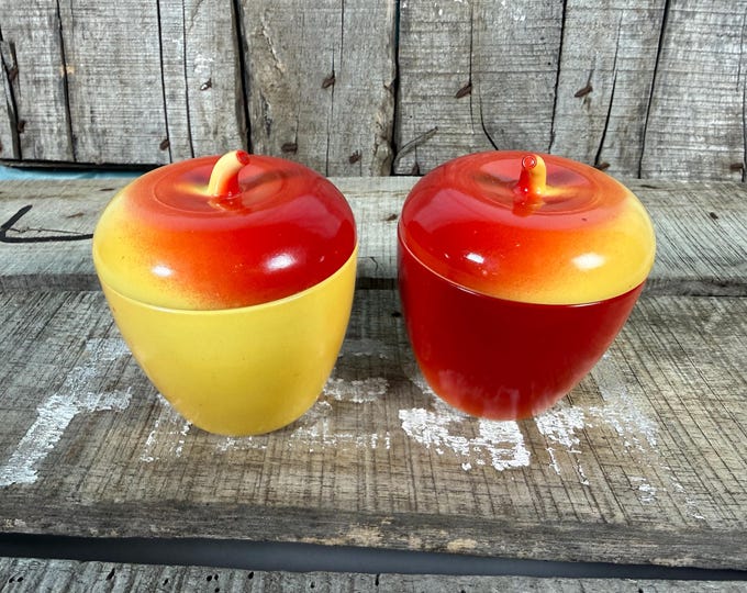 1940s Hazel Atlas Red Yellow Apple Jam/Jelly Jar Milk Glass