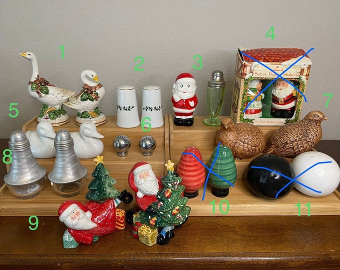 Christmas Salt and Pepper Shakers Rare & Vintage MCM, glass, resin, silver, ceramics