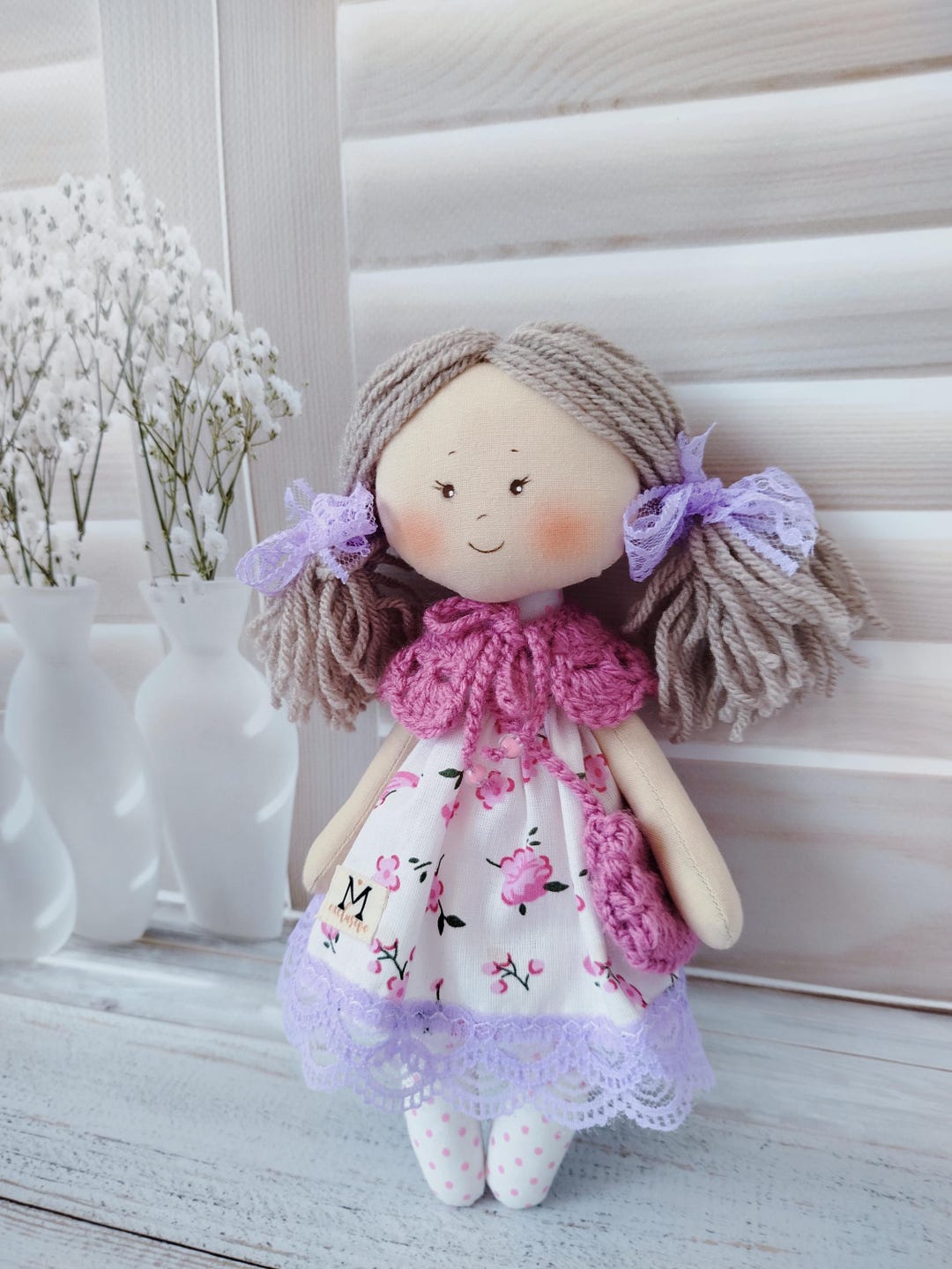 Handmade Rag Doll: 10 Inch Cotton Fabric Doll With Yarn Hair - Etsy