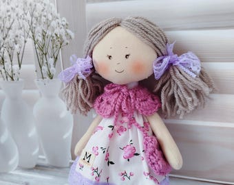 Handmade Rag Doll: 10 Inch Cotton Fabric Doll with Yarn Hair