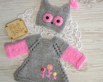 Ropa para muñeca, gorro de búho para muñeca, vestido para muñeca de 28 cm (11 pulgadas) Ropa de punto para muñeca