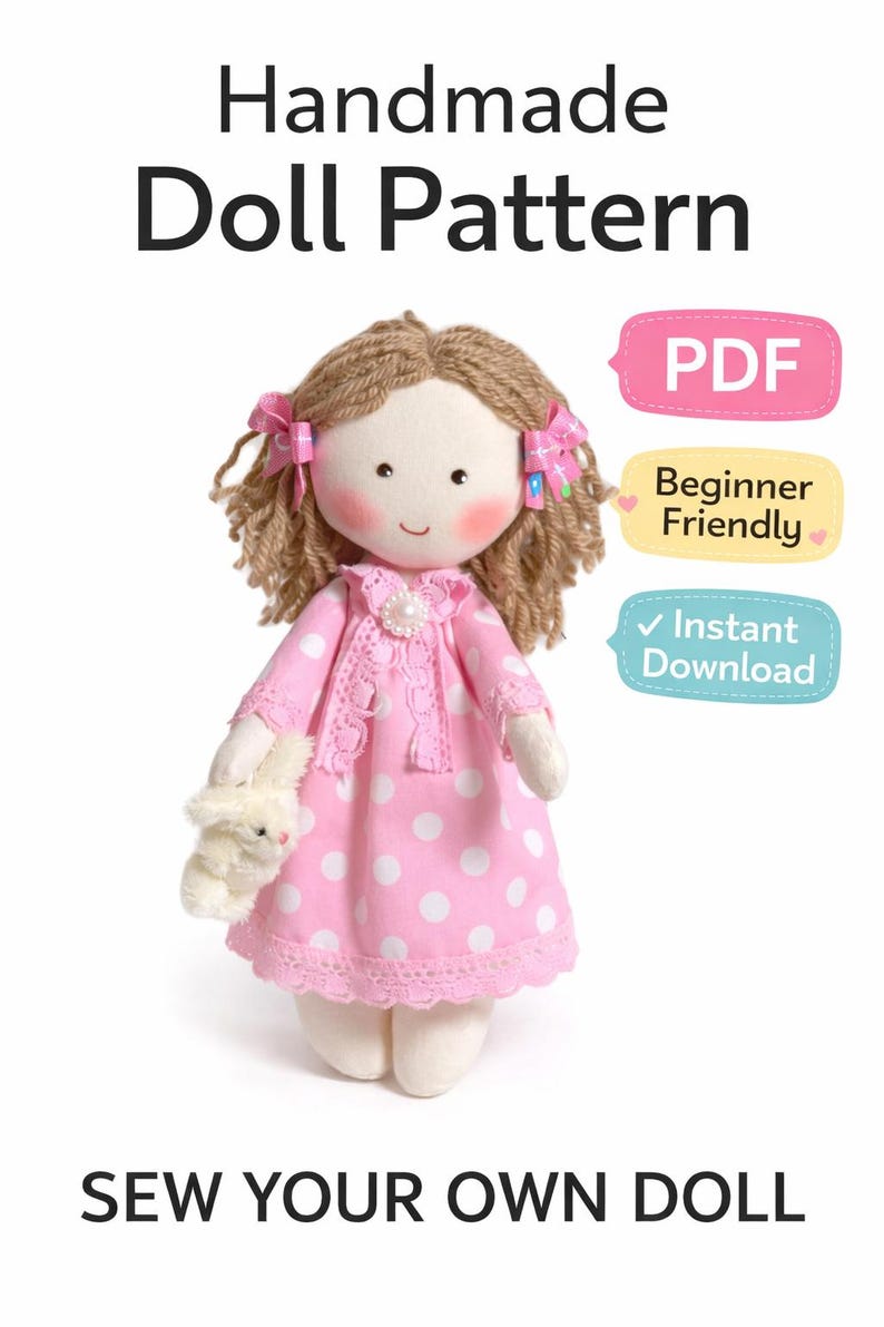 Doll Pattern Tutorial PDF Doll Pattern, Cloth Doll Sewing Pattern, 9 Inch Fabric Doll ...
