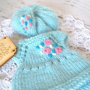Handmade Knitted Doll Clothes: Dress and Hat (9-12 inch)