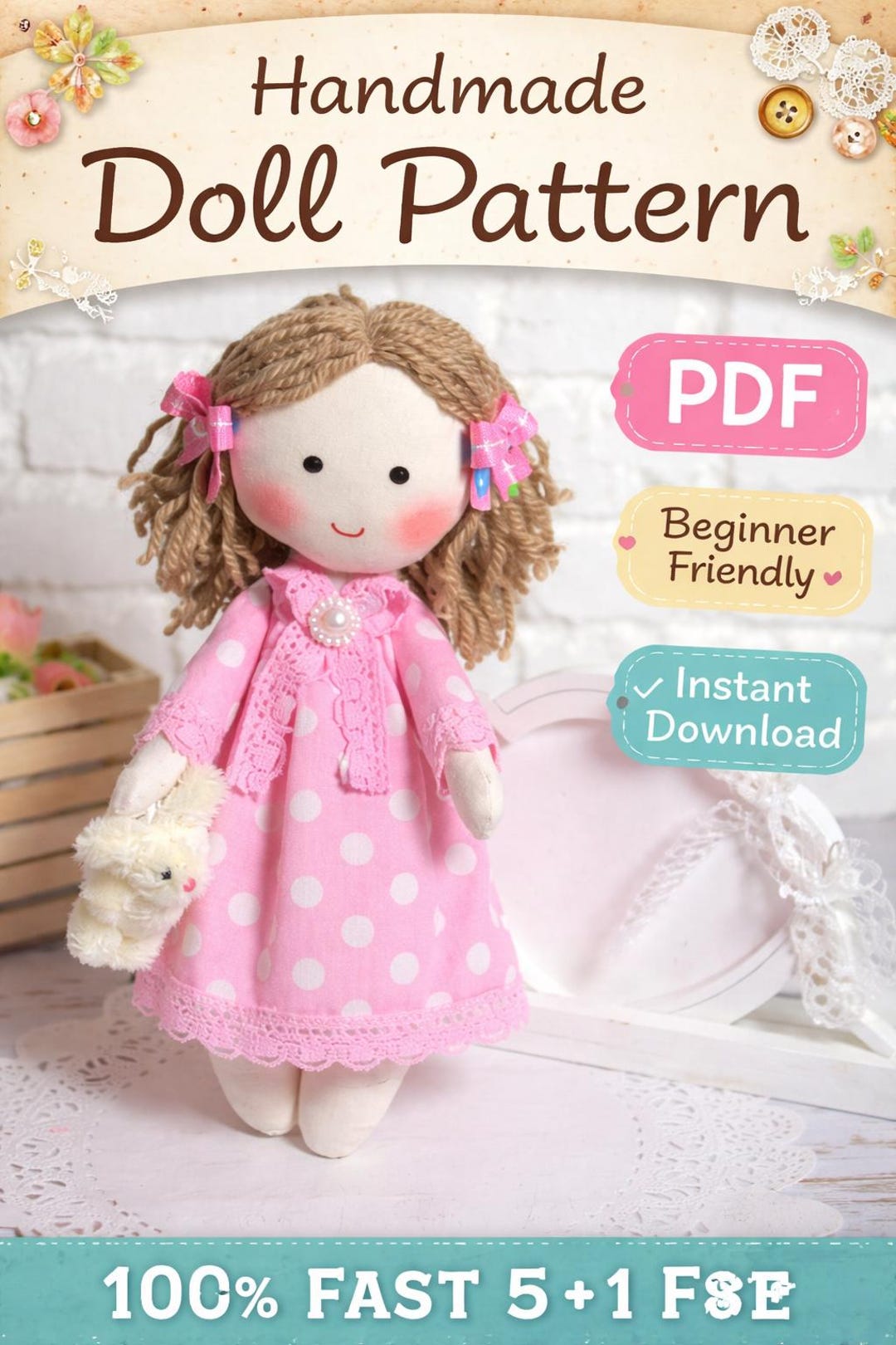 Doll Pattern Tutorial PDF Doll Pattern, Cloth Doll Sewing Pattern, 9 Inch Fabric Doll ...