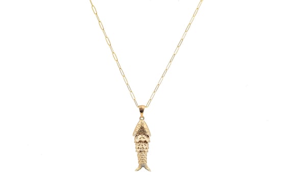 14K Gold-Filled Fish Necklace, Articulated Charm