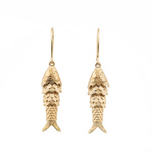 Fish Earrings, Women Jewellery, Handmade Gold Drop Earrings, Articulated Fish, Golden Fish, Fine Jewellery, Mother&#39;s Day, Women Gift Ideas,