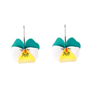 Pansy Dangle Earrings Silver Green Flower Floral Earrings Bridal Jewelry Summer Earrings Pansy flower Boho Earrings Romantic Jewellery