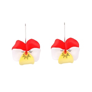 Pansy Dangle Earrings Silver Red Flower Floral Earrings Bridal Jewelry Wedding Earrings Pansy flower Boho Earrings Romantic Jewellery