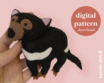Australian Animal Tasmanian Devil Felt Plush Sewing Pattern, Ornament (PDF)