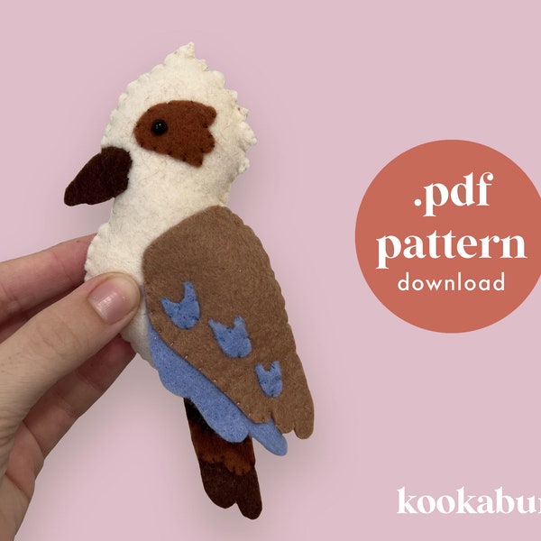 Kookaburra Bird - Felt Animal Pattern - DIY sewing, felt patterns, baby mobile, bunting, pin cushion, finger puppet, plushie