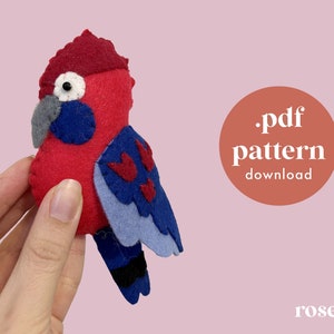 Rosella Bird Animal Pattern - DIY sewing, felt patterns, baby mobile, bunting, pin cushion, finger puppet