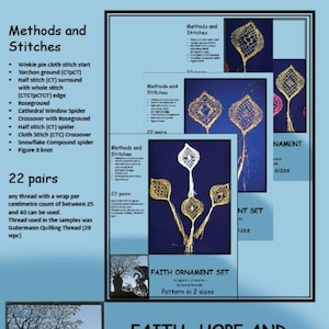 Faith, Hope and Charity Ornament Sets is een verzameling kloskantpatroonsets van Jenny Brandis
